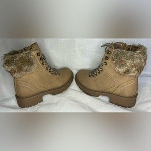 Top Moda faux leather lace-up Wedge Fashion Boots in Taupe, Size 7